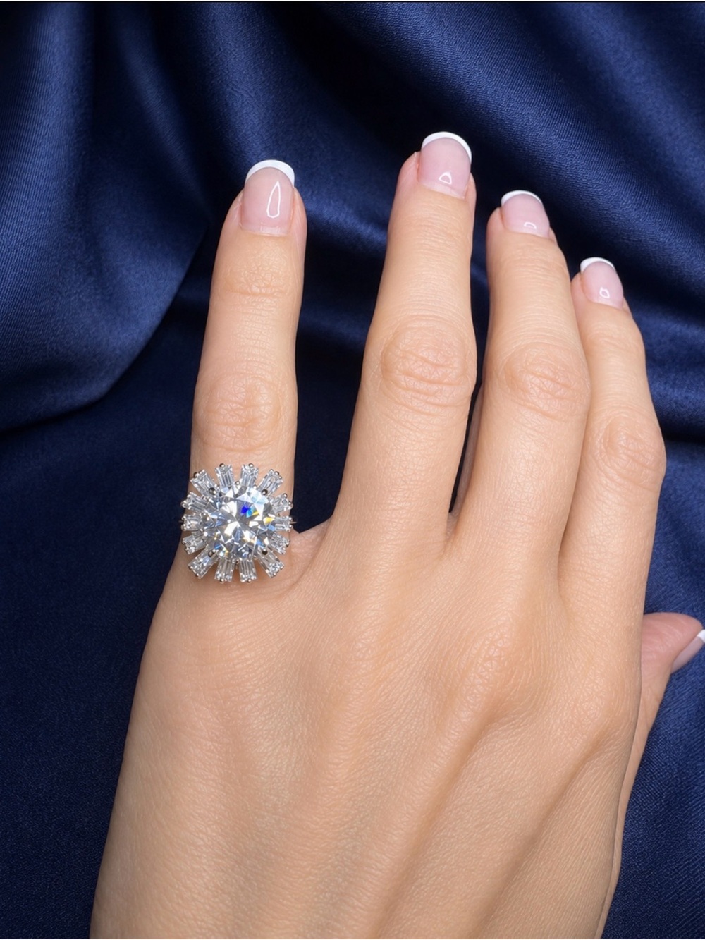 Ring 925 Sterling Silver Cubic Zirconia Starburst Cocktail Sparkling - Picture 10 of 11